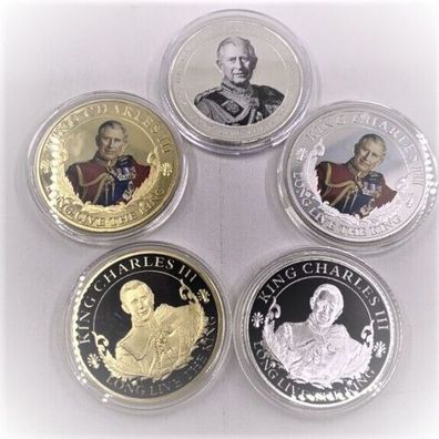 5 Medaillen zur Krönung von König Charles III. 2023 vergoldet/ versilbert(Med415)