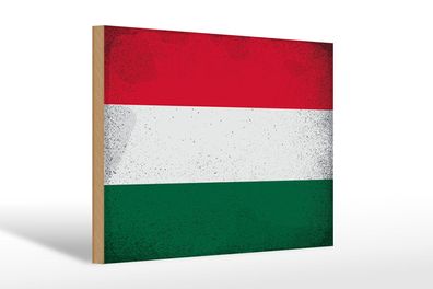 Holzschild Flagge Ungarn 30x20cm Flag of Hungary Vintage Deko Schild wooden sign