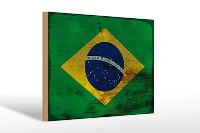 Holzschild Flagge Brasilien 30x20 cm Flag of Brazil Rost Deko Schild wooden sign