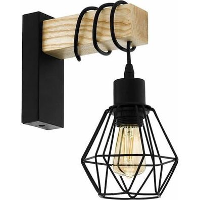 Vintage Industriedesign, Retro Lampe Schwarz Holz E27