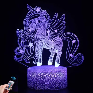 Wandleuchten 3D-Einhorn-Nachtlicht, 16 Farbwechsel, 3D-Lampe mit Fernbedienung, Weihn