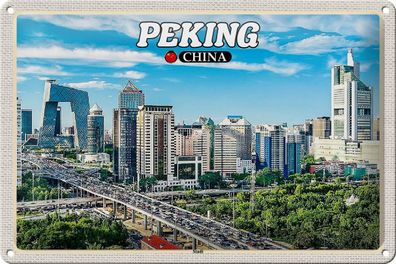 Blechschild Reise 30x20 cm Peking China Stadt Hochhäuser Skyline tin sign