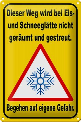 Blechschild Hinweis 20x30 cm Eis Schneeglätte eigene Gefahr Deko Schild tin sign