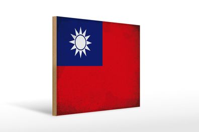 Holzschild Flagge China 40x30 cm Flag of Taiwan Vintage Deko Schild wooden sign
