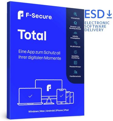 F-Secure Total Security & VPN|1-5 Geräte|1 oder 2 Jahre stets aktuell|Download|ESD