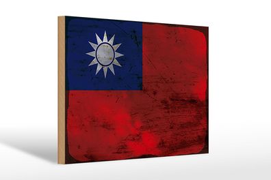 Holzschild Flagge China 30x20 cm Flag of Taiwan Rost Deko Schild wooden sign