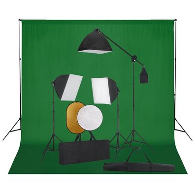 Fotostudio-Set mit Softbox-Leuchten, Hintergrund und Reflektor