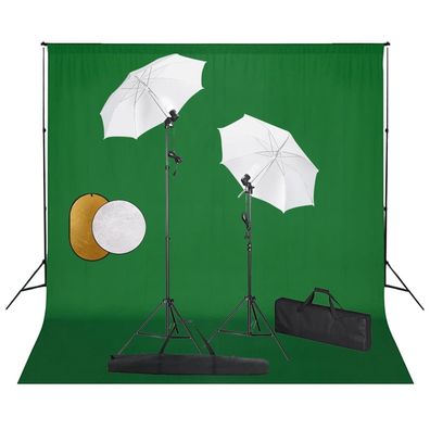 Fotostudio-Set mit Leuchten, Schirmen, Hintergrund, Reflektor