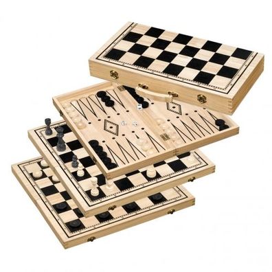 Schach Backgammon Dame Set - Feld 50 mm - mit Tragegriff