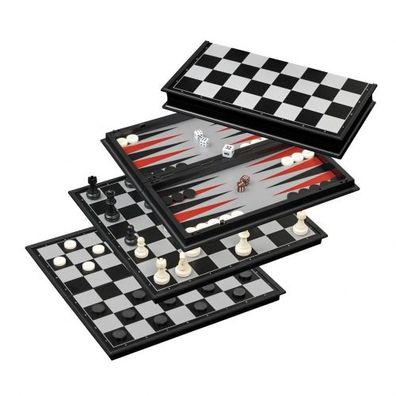 Schach Backgammon Dame Set - Kunststoff - Feld 37 mm - magnetisch