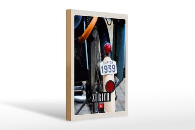 Holzschild Reise 20x30 cm Zürich Fahrrad 1939 Europa Deko Schild wooden sign