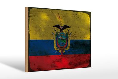 Holzschild Flagge Ecuador 30x20 cm Flag of Ecuador Rost Deko Schild wooden sign