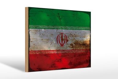 Holzschild Flagge Iran 30x20 cm Flag of iran Rost Deko Schild wooden sign