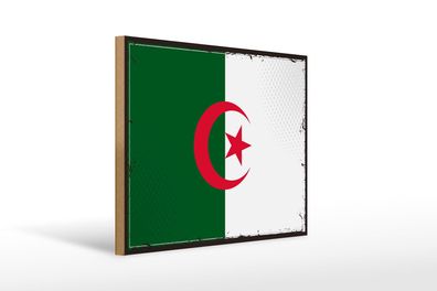 Holzschild Flagge Algeriens 40x30 cm Retro Flag Algeria Deko Schild wooden sign