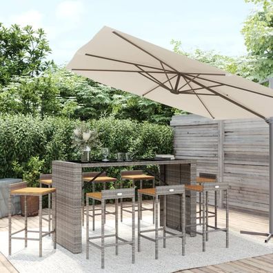 9-tlg. Gartenbar-Set Grau Poly Rattan & Massivholz Akazie