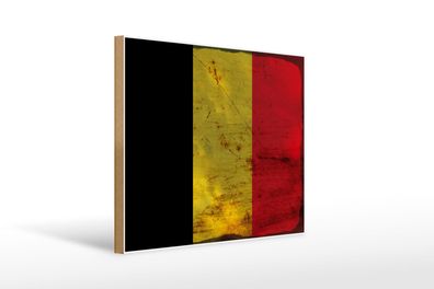 Holzschild Flagge Belgien 40x30 cm Flag of Belgium Rost Deko Schild wooden sign