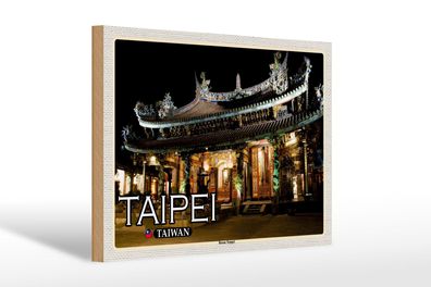 Holzschild Reise 30x20 cm Taipei Taiwan Baoan Tempel Deko Schild wooden sign
