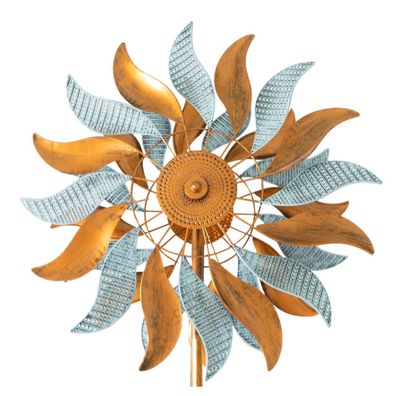 Windrad “Fire Flower”, Windspiel mit 2 gegenläufigen Rotoren, Gartendeko 213 cm hoch