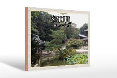 Holzschild Reise 30x20 cm Seoul Südkorea Changdeokgung Garten Deko wooden sign
