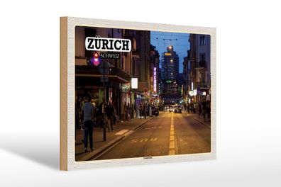 Holzschild Reise Zürich Schweiz Langstrasse 30x20 cm Deko Schild wooden sign