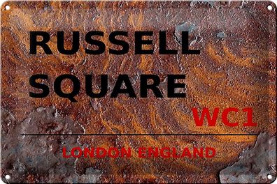 Blechschild London 30x20 cm England Russell Square WC1 Rost Deko Schild tin sign