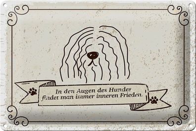 Blechschild Spruch In den Augen des Hundes Frieden 30x20 cm Schild tin sign