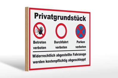 Holzschild Parken 30x20cm Privatgrundstück betreten Verbot Deko Schild wooden sign