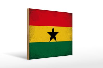 Holzschild Flagge Ghana 40x30 cm Flag of Ghana Vintage Deko Schild wooden sign