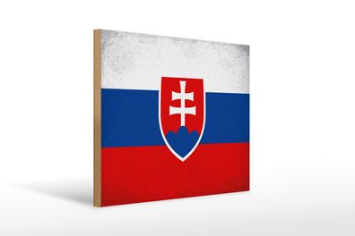 Holzschild Flagge Slowakei 40x30 cm Flag Slovakia Vintage Schild wooden sign