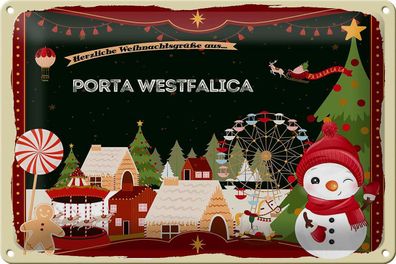 Blechschild Weihnachten Grüße aus PORTA Westfalica Deko Schild tin sign 30x20 cm