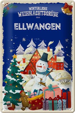 Blechschild Weihnachtsgrüße Ellwangen Geschenk Deko Schild tin sign 20x30 cm
