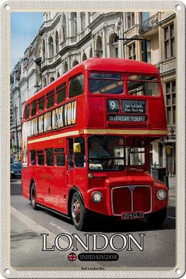 Blechschild Reise London UK Red London Bus 20x30 cm Geschenk Schild tin sign