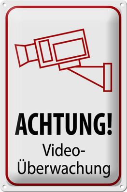 Blechschild Hinweis 20x30 cm Achtung Videoüberwachung Metal Deko Schild tin sign