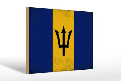 Holzschild Flagge Barbados 30x20 cm Flag of Barbados Vintage Schild wooden sign