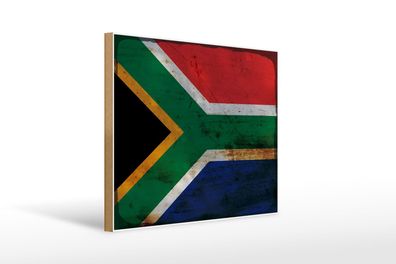 Holzschild Flagge Südafrika 40x30 cm South Africa Rost Deko Schild wooden sign