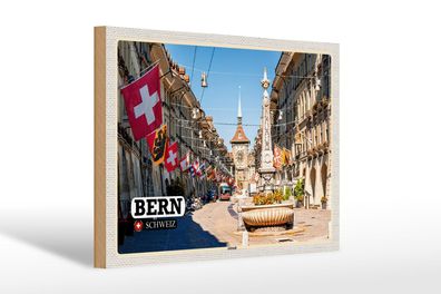 Holzschild Reise Bern Schweiz Altstadt Flaggen 30x20 cm Deko Schild wooden sign