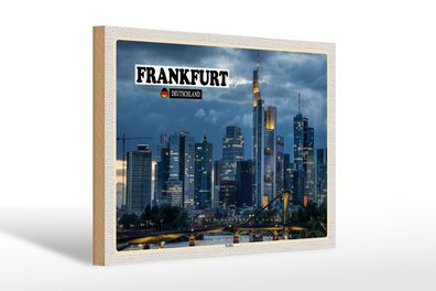 Holzschild Städte Frankfurt Skyline Wolkenkratzer 30x20 cm Schild wooden sign