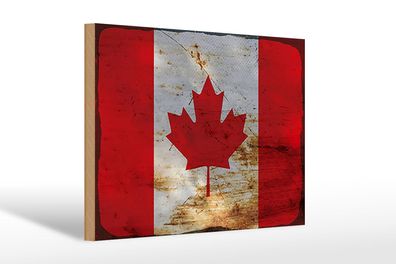 Holzschild Flagge Kanada 30x20 cm Flag of Canada Rost Deko Schild wooden sign