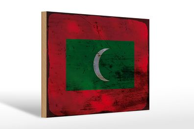 Holzschild Flagge Malediven 30x20 cm Flag Maldives Rost Deko Schild wooden sign