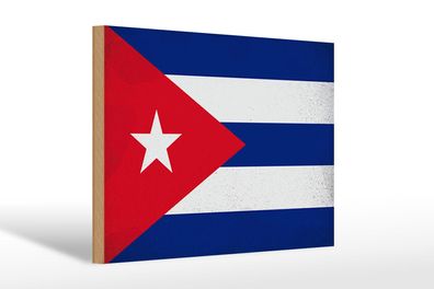 Holzschild Flagge Kuba 30x20 cm Flag of Cuba Vintage Deko Schild wooden sign