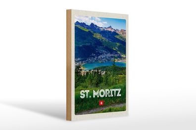 Holzschild Reise 20x30cm St. Moritz Österreich Ausblich Reise Schild wooden sign