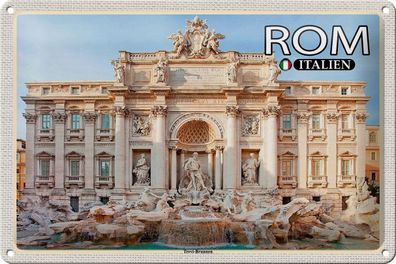 Blechschild Reise Rom Italien Trevi Brunnen Skulptur 30x20 cm Schild tin sign