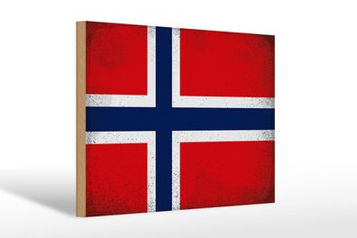 Holzschild Flagge Norwegen 30x20 cm Flag Norway Vintage Deko Schild wooden sign