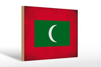 Holzschild Flagge Malediven 30x20 cm Flag Maldives Vintage Schild wooden sign
