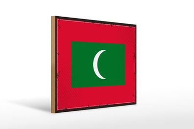 Holzschild Flagge Malediven 40x30 cm Retro Flag Maldives Deko Schild wooden sign