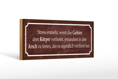 Holzschild Spruch 27x10 cm Stress entsteht wenn das Gehirn Schild wooden sign