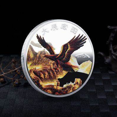 Medaille Glücksbringer Adler Falken Symbol Silber Plated (Med510)