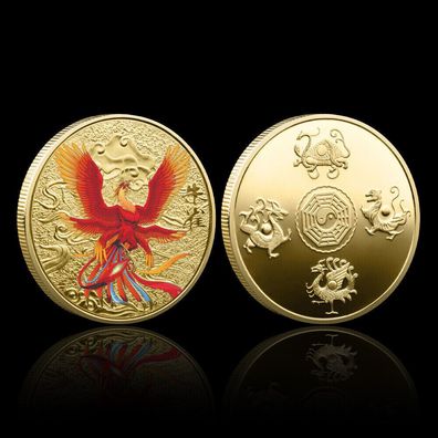 Medaille Zinnoberroter Vogel Chinas vier heilige Tiere, vergoldet (Med513)
