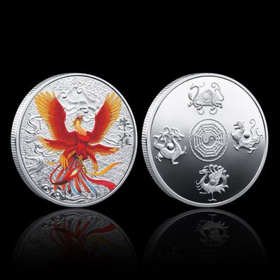 Medaille Zinnoberroter Vogel Chinas vier heilige Tiere, Neusilber(Med515)