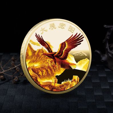 Medaille Glücksbringer Adler Falken Symbol vergoldet (Med516)